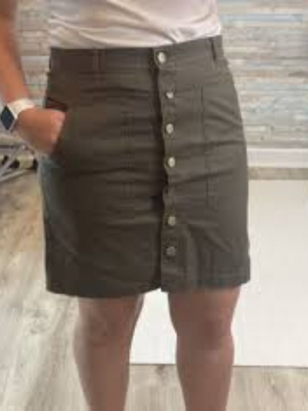 Loft Olive Green Denim Straight Pencil Mini Button Skirt Mid‎ Rise Women Size 0